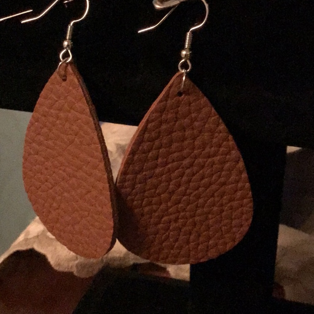 Leather Brown teardrop earrings